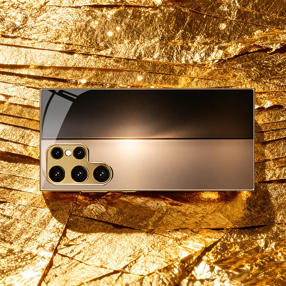 Sleek Gold & Black Gradient phone case glass s25 ultra case s26 ultra case for Samsung Galaxy S26 S25 S24 S23 S22 FE Ultra Plus
