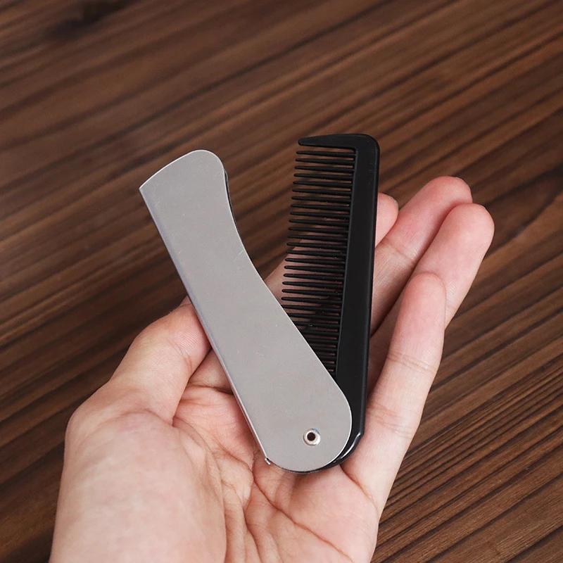1pc Foldable Anti Static Pocket Steel Comb Men's Oil Head Travel-friendly Beard Comb Foldable Styling Tool Special for Real Hair Wigs