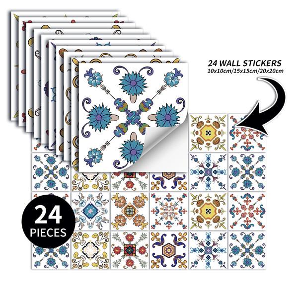 24PCS  Creative Kitchen Tile Stickers Waterproof Mandala Flowers Tile Paste Self-adhesive Wallpaper Bedroom Decoration Stickers