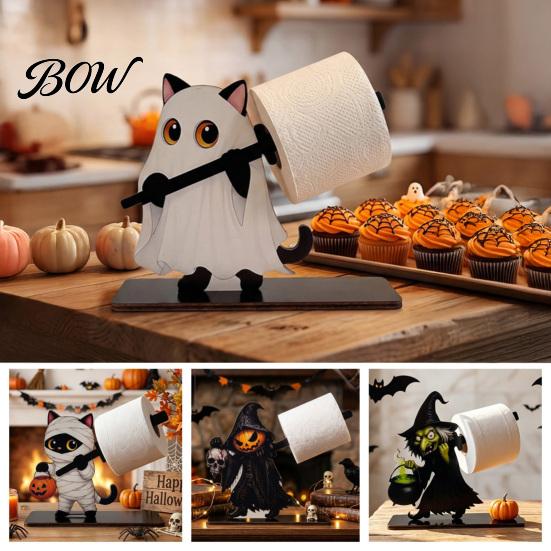 Autumn Themed Table Centerpiece Halloween Wooden Napkin Holder, Ghost Pumpkin Tabletop Decor for Kitchen Dining Room, Functional Holiday Gadget Spooky