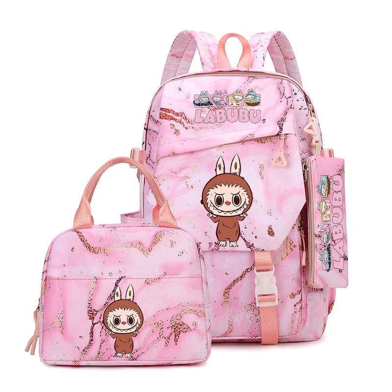 3Pcs/set Cute Printed Backpack Lunch Bag Pencil Case Teen Child Girl Kid Schoolbag Student Bookbag Knapsack Women Travel Bag Gift