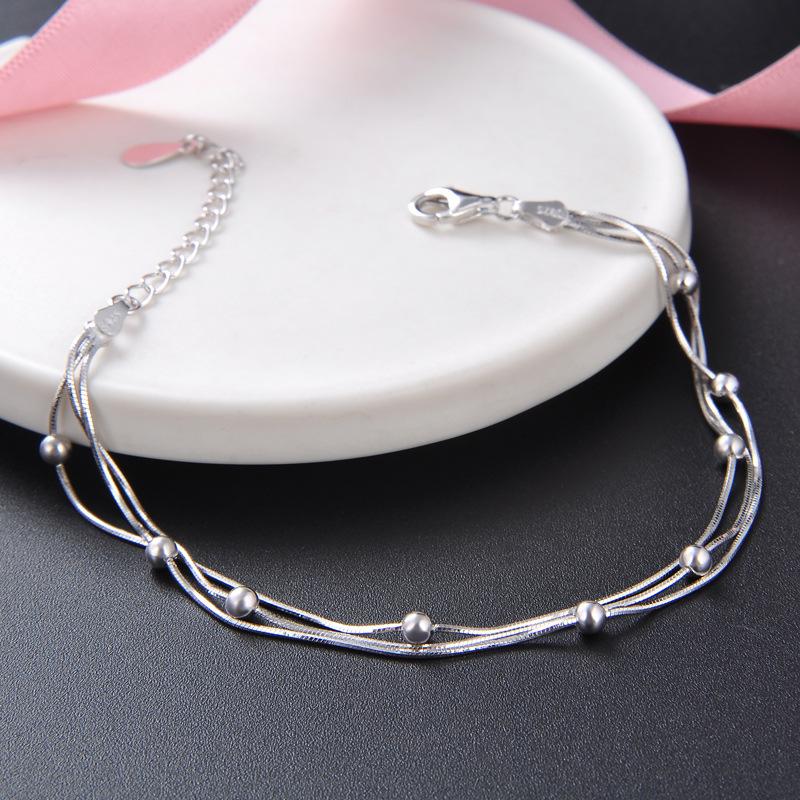 Lindon Women Zircon 925 Sterling Silver Jewelry Geometric Bead Chain Link Bracelet Fashion Fine Wedding Gift for Girlfriend