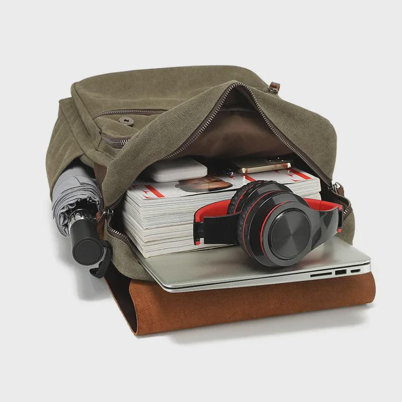 Рюкзаки для ноутбуков из вощеной парусины и кожи в стиле ретро унисекс для путешествий и школы
