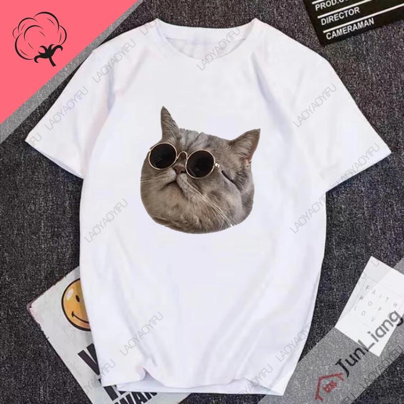 Хип-Хоп Милые Кошки Юмор Мужские Футболки Ха Кот Мем Короткий Рукав 100% Хлопок Y2k Мужская Одежда Уличная Одежда Смешные Подарки Манга
