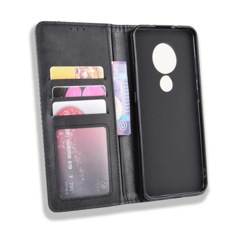 Для Nokia 7.2 / Nokia 6.2 Кожаный чехол-книжка с магнитной застежкой, текстура ретро "Crazy Horse", с держателем, слотами для карт и фоторамкой