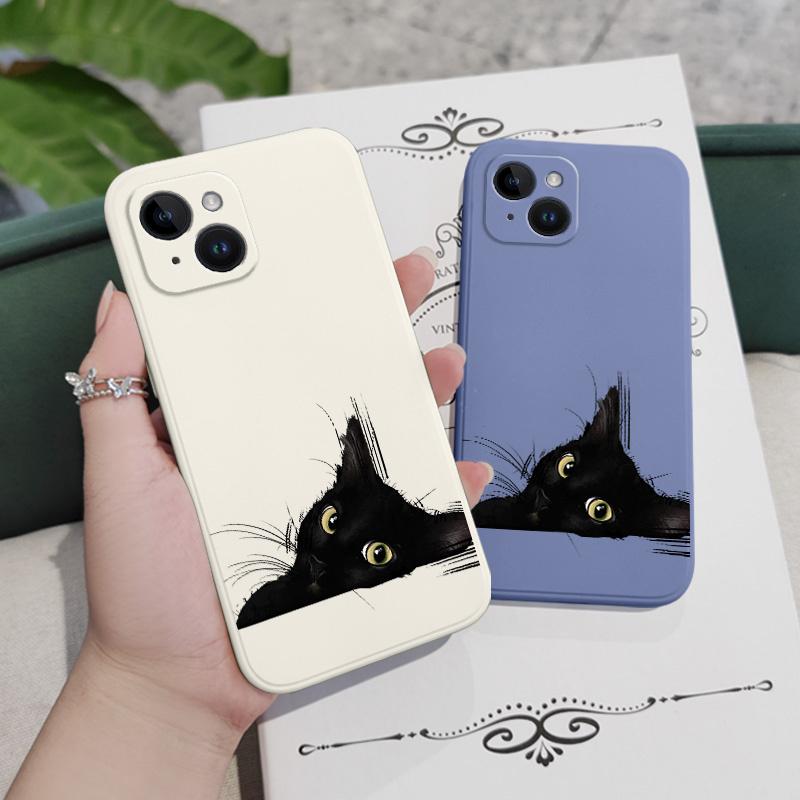 Чехол для телефона "Холодный черный кот" для iPhone 16 15 14 13 12 11 Plus Pro Max Mini X XR XS Plus Жидкий силиконовый чехол