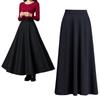 PLEAVIT Women's Long Flared Skirt with High Waist and Elastic Waist, Maxi Length, Thick, Black, Size M, for Fall and Winter