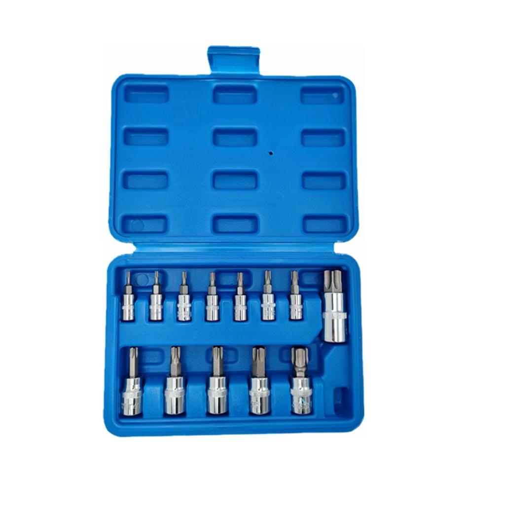 Набор торцевых головок Torx, 13 шт., CRV головки, биты из стали S2, 1/4-дюйма (T8-T30), 3/8 дюйма (T40-T60) и 1/2 дюйма (Т70) Привод, с чехлом