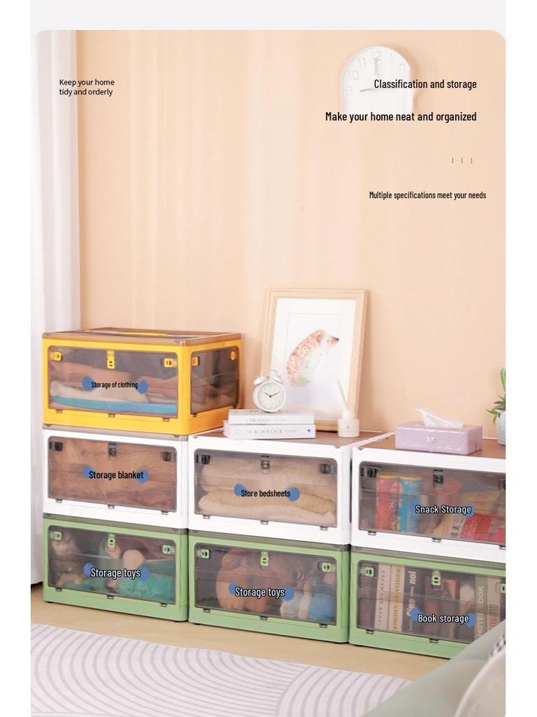 Plastic Folding Storage Box - Dustproof Quilt, Magazine, and Stationery Organizer for Home, Bedroom, and Dormitory.