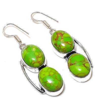 Серьги из серебра 925 пробы с драгоценными камнями медно-зеленого бирюзового цвета 2,25 дюйма