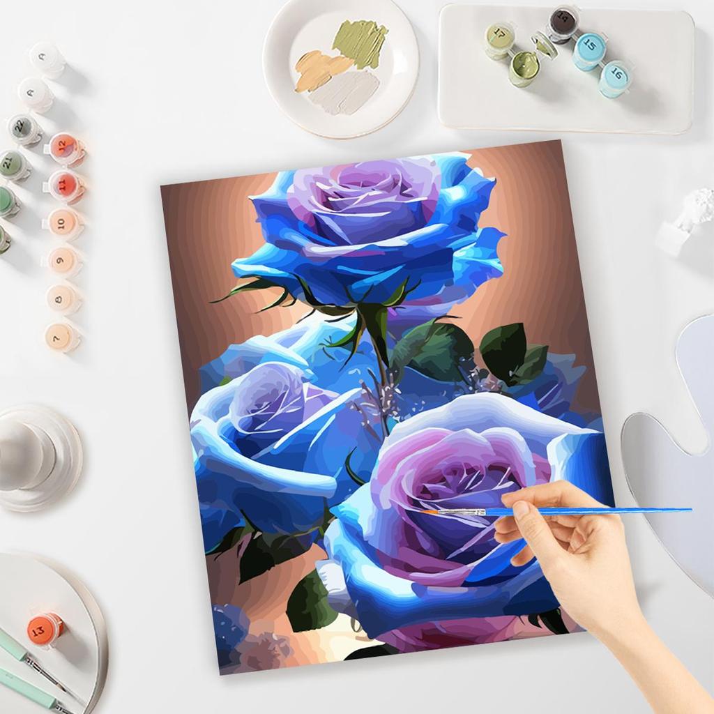 RUOPOTY Картина по номерам своими руками с рамкой, акриловая краска на холсте, картина по номерам для взрослых, стартовые наборы, 40x50 см, синяя роза