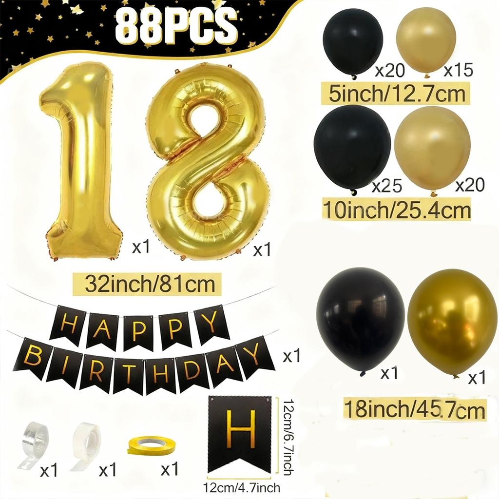 Birthday Theme Party Event Arrangement Black Gold Balloon Chain Set 18Th Birthday Flag Balloon Set
