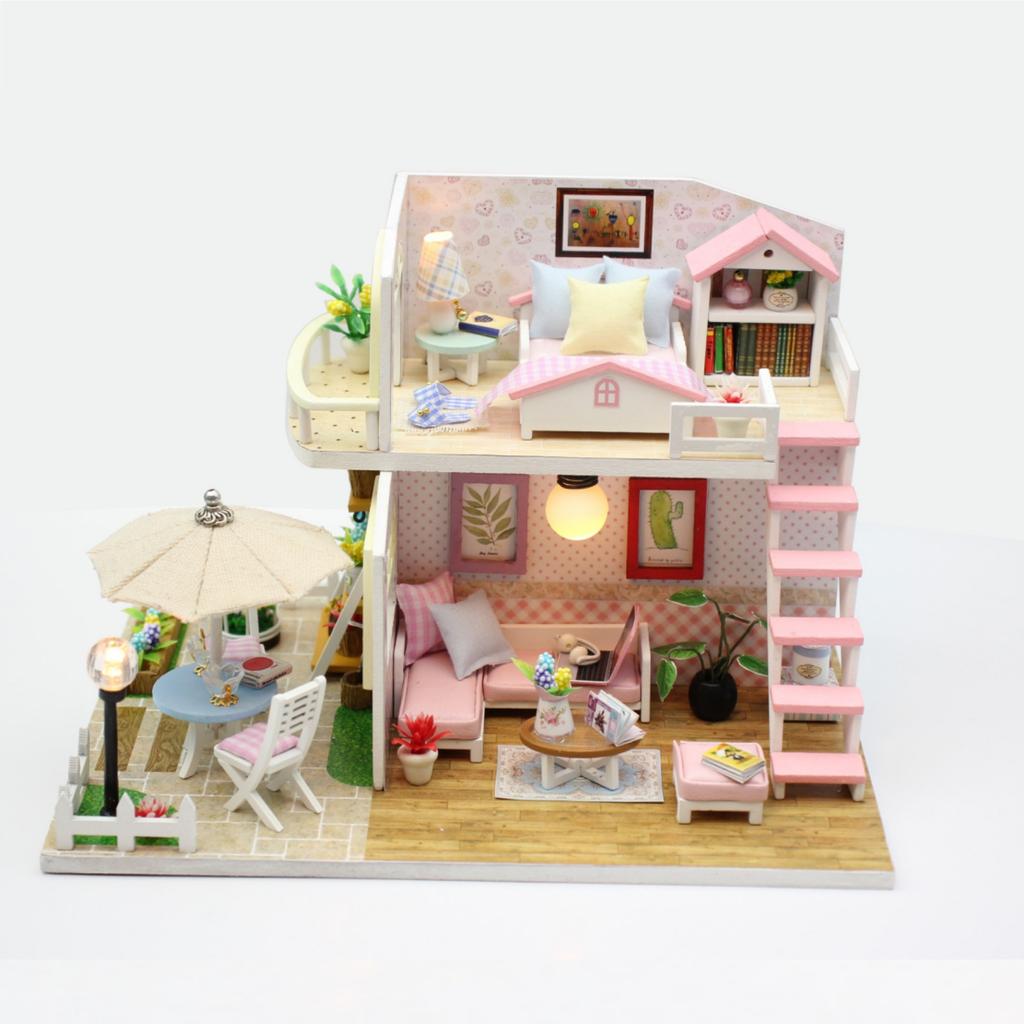 Кукольный домик, набор для сборки, деревянная головоломка, модель здания, игрушка, украшение спальни с мебелью, деревянный кукольный домик