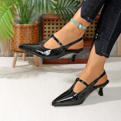 Босоножки Баотоу Весна и Лето Новые Острый Носок Мелкий Вырез Шпилька Лакированная Кожа Темперамент Высокие Каблуки