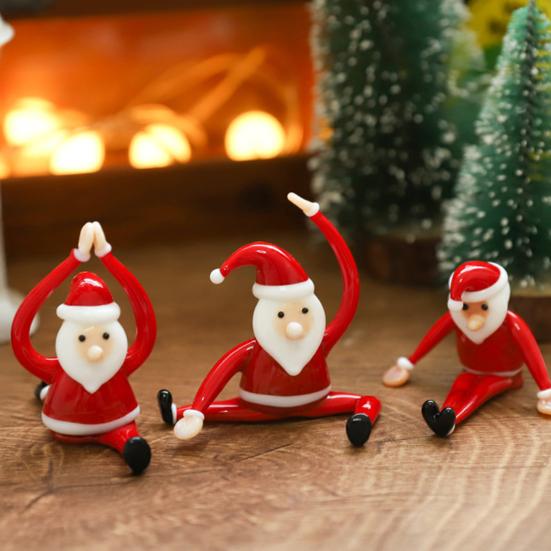 Санта Клаус Йога Стеклянное Украшение Настольное Искусство Фигурка Здоровый Юмористический Праздничный Декор Стеклянное Художественное Украшение