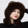 Шапки из натурального норкового меха, вязаная шапка с ушками, теплая снежная пушистая женская шапка из лисьего меха, роскошная женская шапка на открытом воздухе
