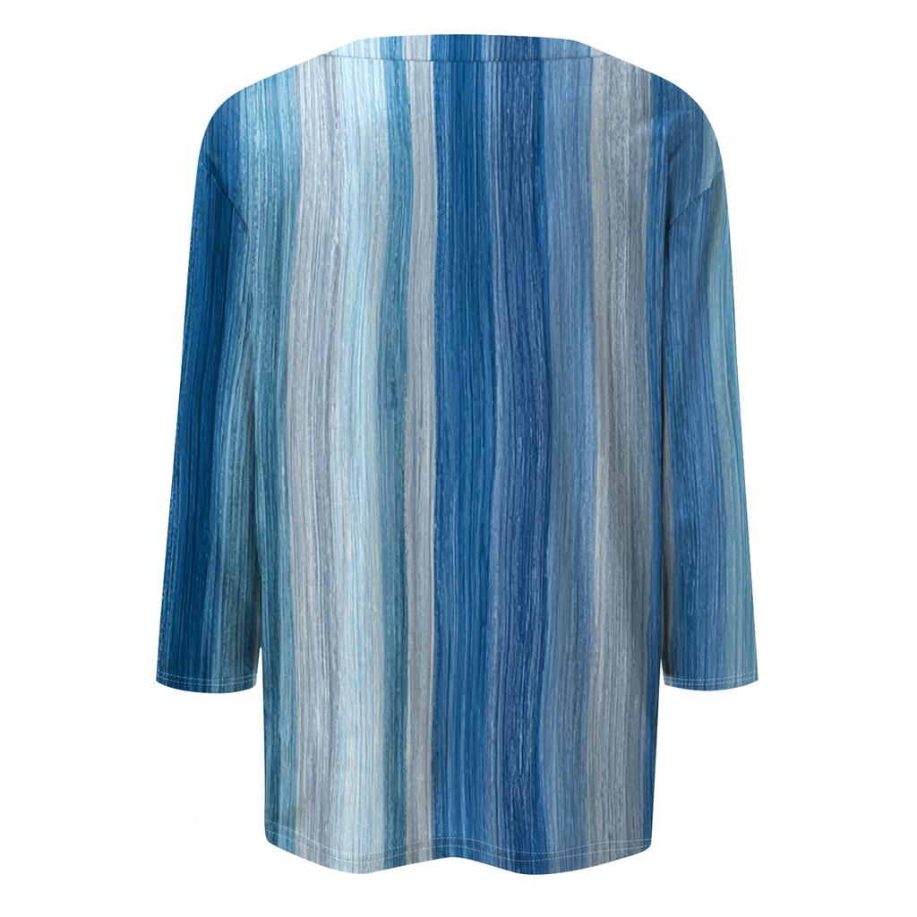 Женская модная повседневная футболка с круглым вырезом, рукавом три четверти и градиентным принтом