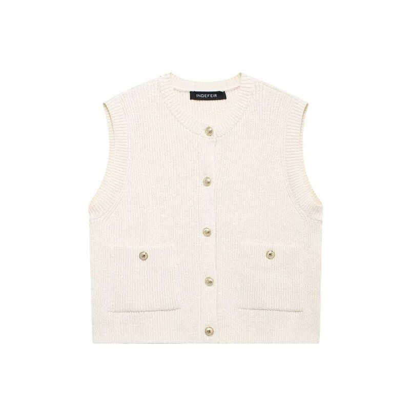 Fashion Style 2024 Autumn New Women's Breasted Easiest for Match Show Thin Black Easiest for Match Knitting Vest 6771104