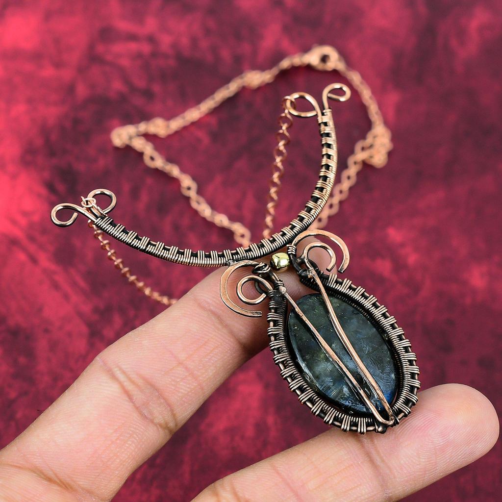Mystic Fire Labradorite Necklace Copper Wire Wrapped Handmade Necklace Adjustable Chain Necklace Gemstone Copper Wire Jewelry Wedding Gifts