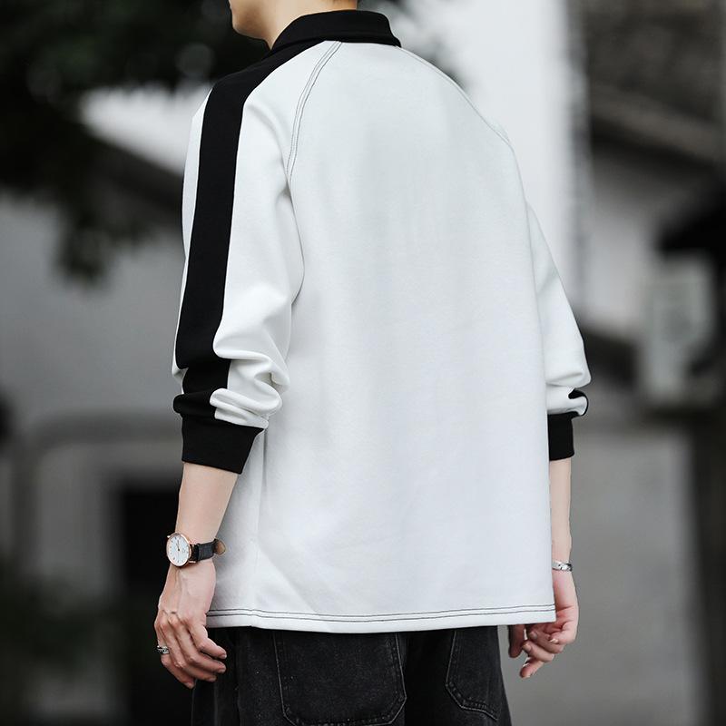 Мужская свободная рубашка поло с длинными рукавами на весну и осень