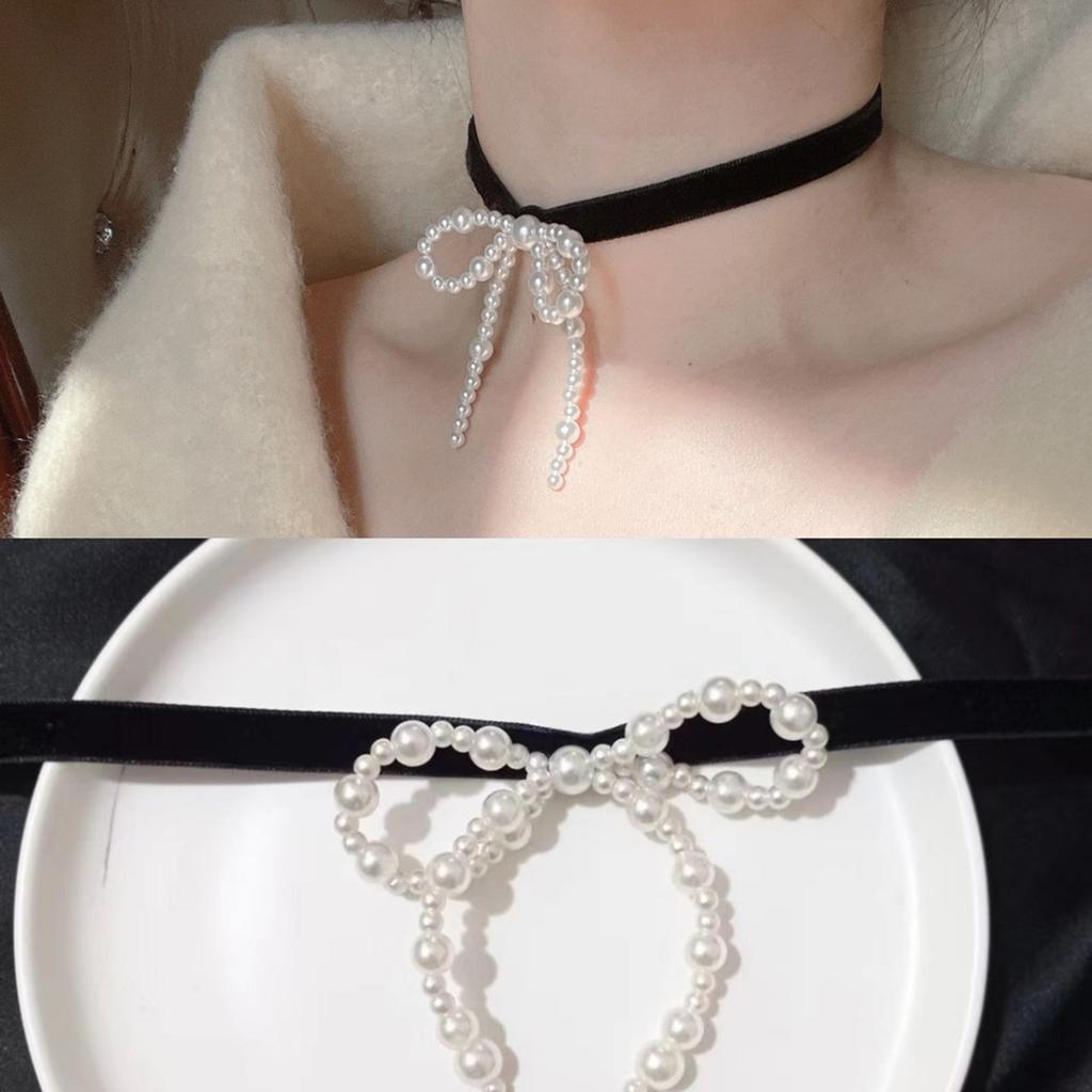 Fashionable Bowknot Necklace Jewelry Exquisite Pearls Bowknot Necklace Neckchain Charm for Women's Jewelry Collection