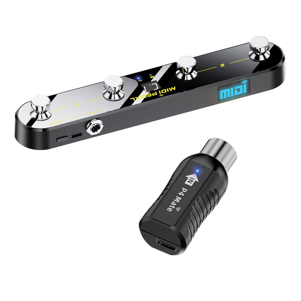 Беспроводная MIDI-педаль-контроллер 5 режимов Цифровой дисплей 25 часов USB Педаль-переключатель Металлический переключатель Беспроводной приемник для микшера Электрический