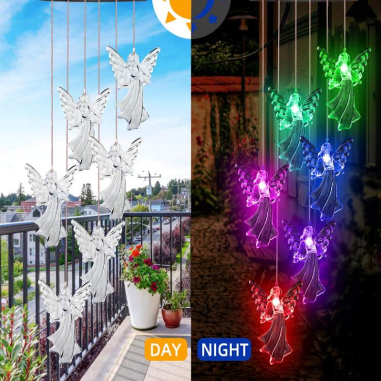 1PC Led Color Changing Solar Wind Chime Light Waterproof Outdoor Windchime Butterfly Hanging Lamp for Garden Decoration