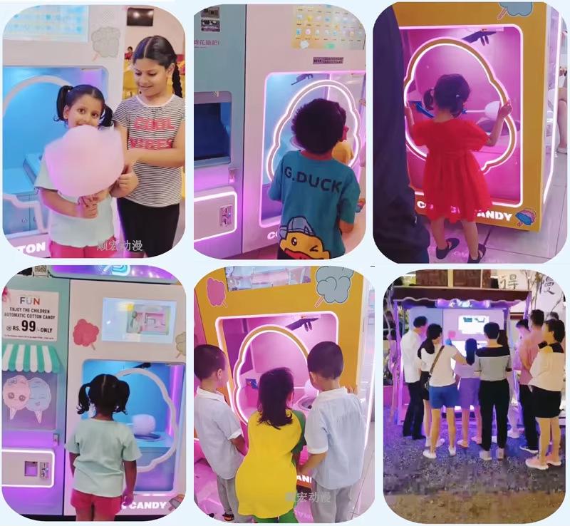 Coin-Operated Automatic Cotton Candy Machine: 60-Color, Cash/Credit Swipe Smart Vending