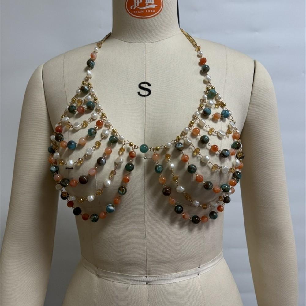 Sexy Women's Clothing Party Beach Summer Handmade Acrylic Hollow-out Sassy Girl Colorful Beaded Body Chain Sexy Top