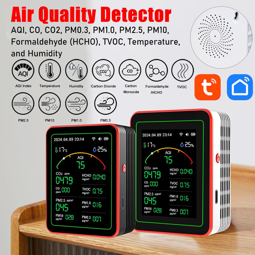 WiFi 15-в-1 Монитор качества воздуха TFT-дисплей Измеритель CO2 Детектор углекислого газа PM2.5 PM1.0 TVOC HCHO Тестер температуры и влажности