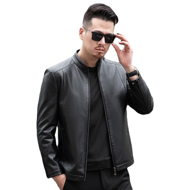 Осенняя куртка из натуральной кожи, мужская, деловая, повседневная, с воротником-стойкой, короткая, кожаная куртка большого размера