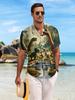 New Men's Casual Short-Sleeve Shirt, Prehistoric Valley Dinosaurs at Play, Versatile Holiday Party and Commuting Casual Top, Polyester Fiber Fabric,