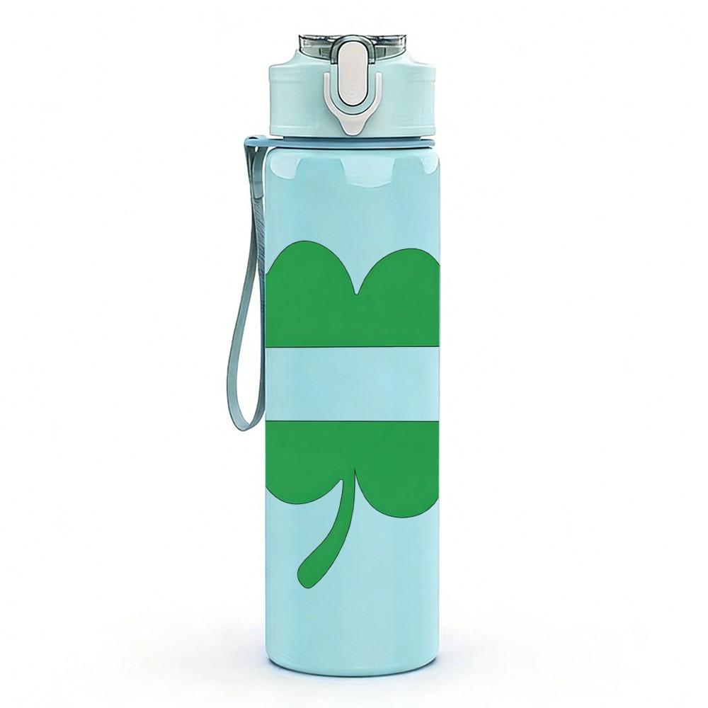 1PC Simple Green Shamrock Clover Leaf 750ml Color Plastic Sports Water Bottle Leakproof Flip Straw Lid Suitable for Sports Office Home Use