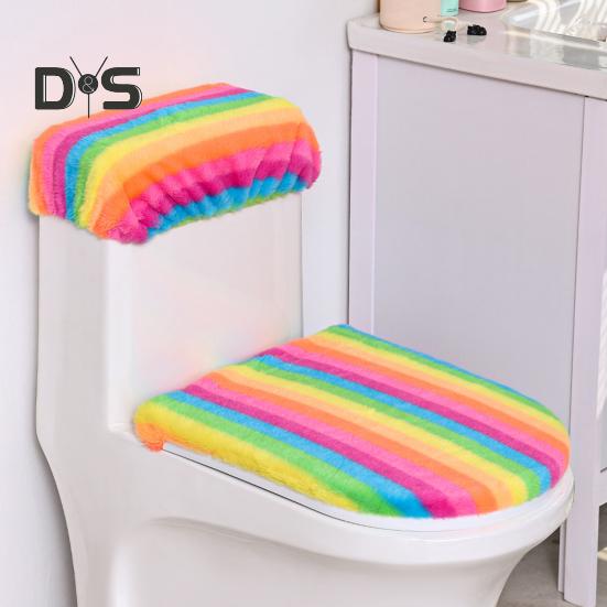 Мягкий плюшевый чехол для унитаза, набор с эластичными краями радужного цвета, легко подгоняемый чехол для унитаза, декор для ванной комнаты
