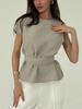 Ladies' Temperament Sleeveless Polyester Shirt with Cinched Waist, Solid Color Casual Versatile Top