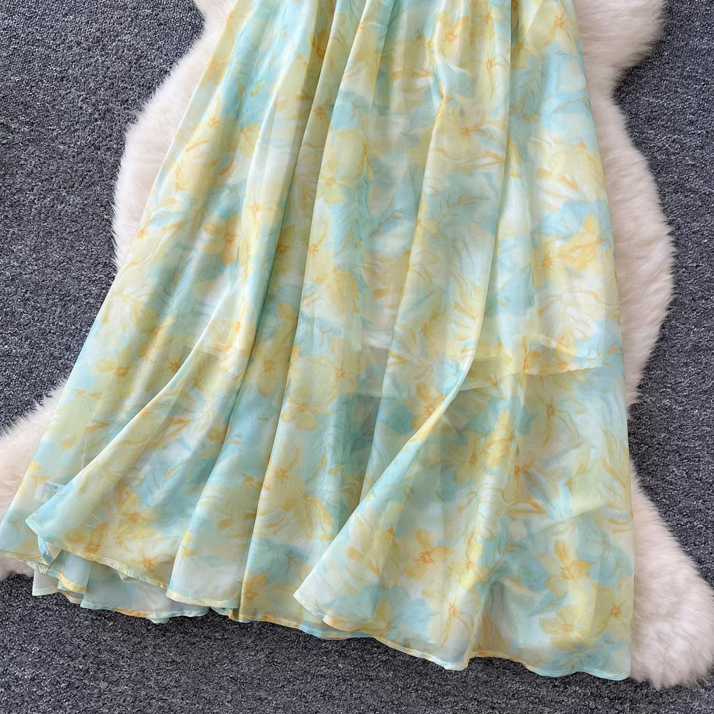 Летние женские шифоновые платья с V-образным вырезом и принтом, бретелька через шею с открытой спиной, бисер, длинные макси, праздничные пляжные платья