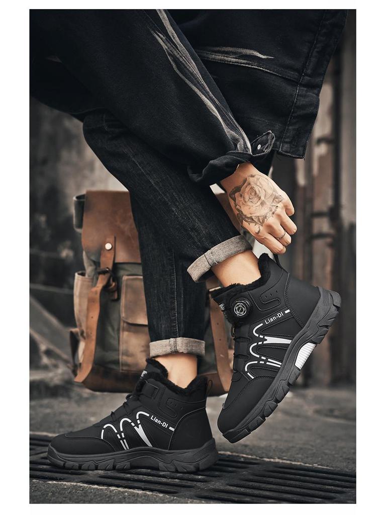 2025 Зимние мужские высокие утепленные хлопковые ботинки с поворотной пряжкой - ботинки Мартин в британском стиле