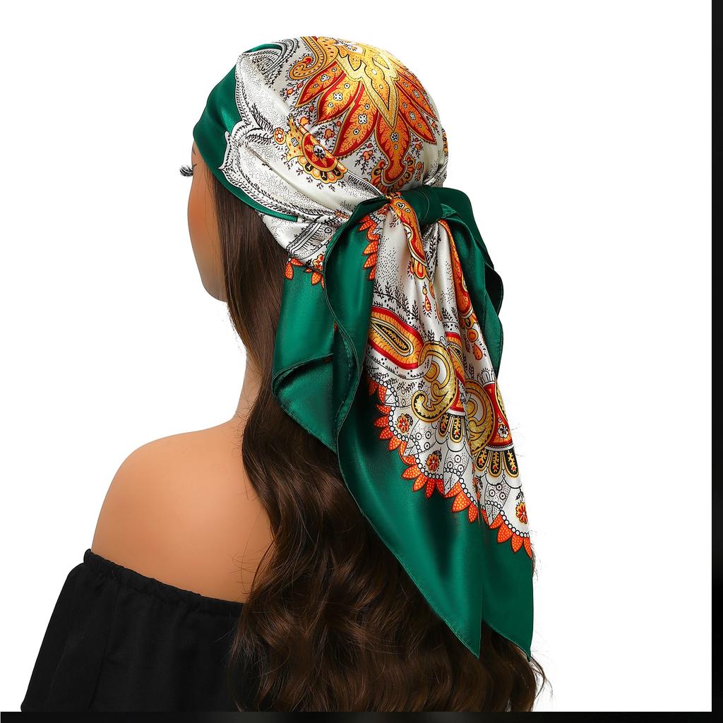 Head Scarf Women Luxury Brand Square 90*90cm Silk Foulard Satin Bandana Cheveux Soft Neckerchief Hijab Hair Scarves For Ladies