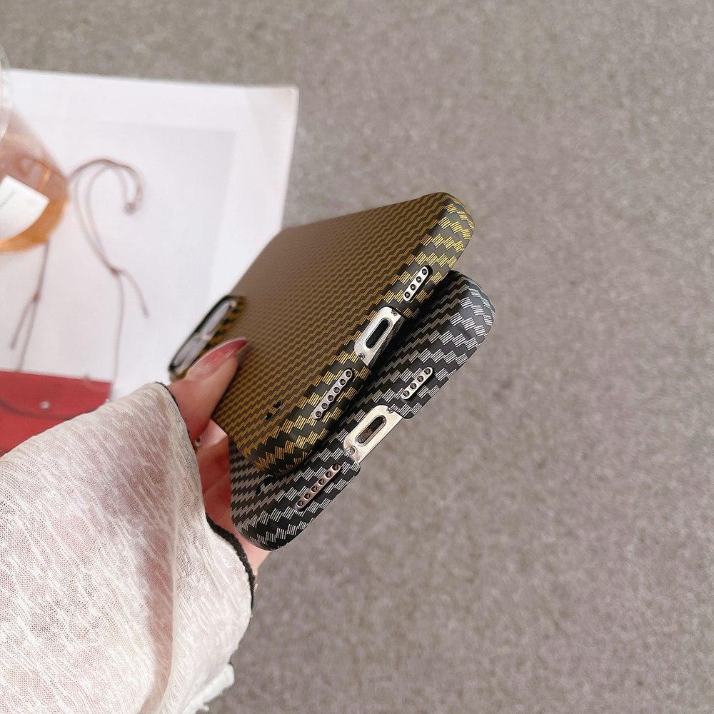 Slim Hard Pc Frameless Case For Iphone 14 13 11 12 Pro Max Mini Xr X Xs 7 8 Plus Carbon Fiber Pattern With Lanyard Hole