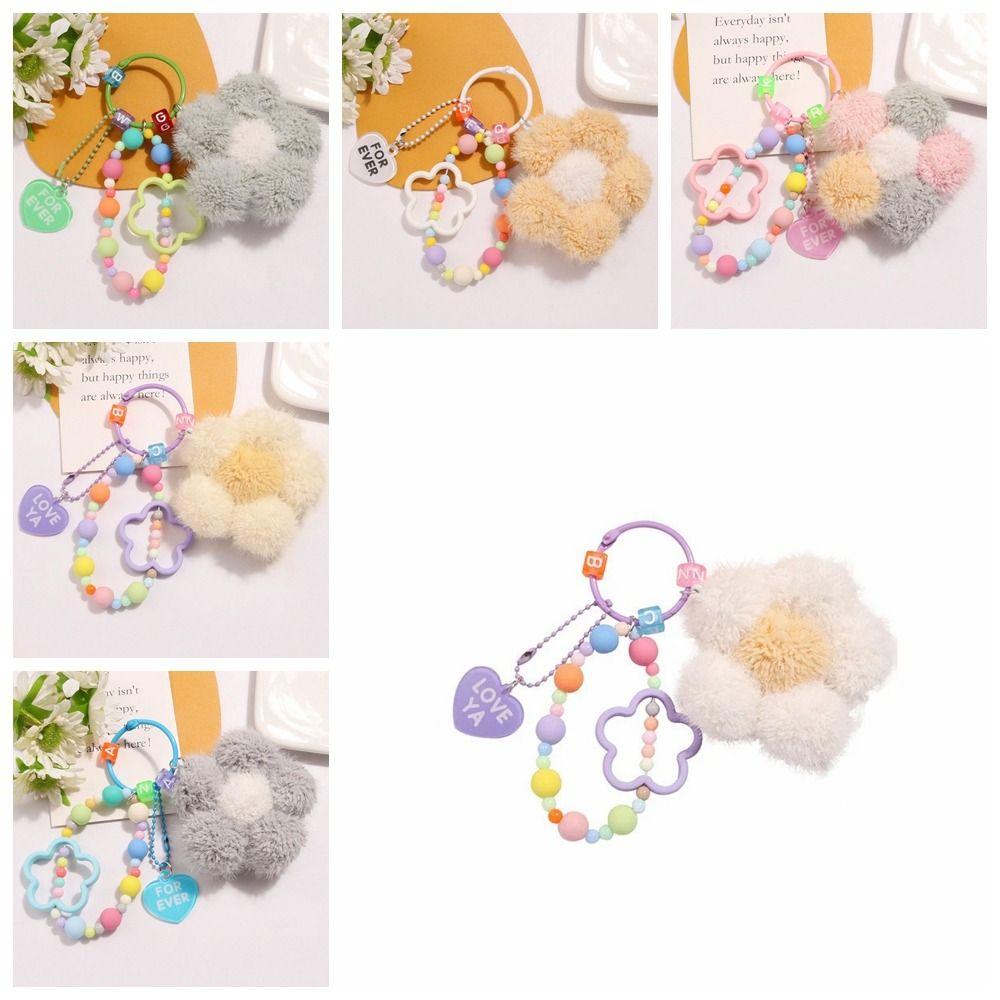 Bag Key Ring Bead Chain Keyring Flower Hairball Keychain Backpack Pendant  Keychain Accessories