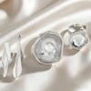 Niche Design Metal Texture Trumpet Flower Shaped Rings for Women Fashion Imitation Pearl Geometric Layered Ring Jewelry Set Gift