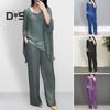 Women's Casual Suit Splicing Top Wide Leg Pants Loose Outfit for Home Party Office Round Neck Batwing Sleeve Commuting Suit