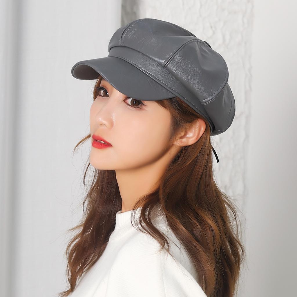 Женский кожаный берет, однотонная универсальная шляпа художника, весенняя восьмиугольная шляпа
