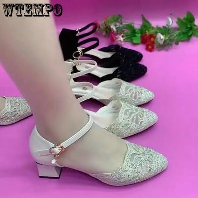 Мягкие кожаные сетчатые полые сандалии, женская обувь на толстом высоком каблуке, модная танцевальная обувь, с ремешком и пряжкой, с острым носком