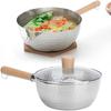 Stainless Steel Saucepan with Lid Solid Wood Handle with Hook Multipurpose Sauce Pan with Pour Spouts, Sauce Pot, Cooking Pot