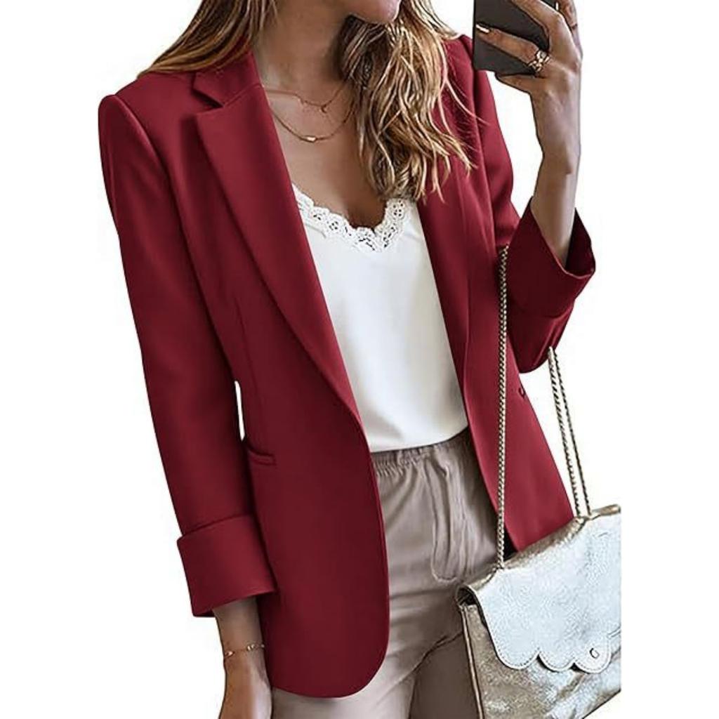 Женская блейзер-куртка в стиле business casual с длинным рукавом и отложным воротником для работы