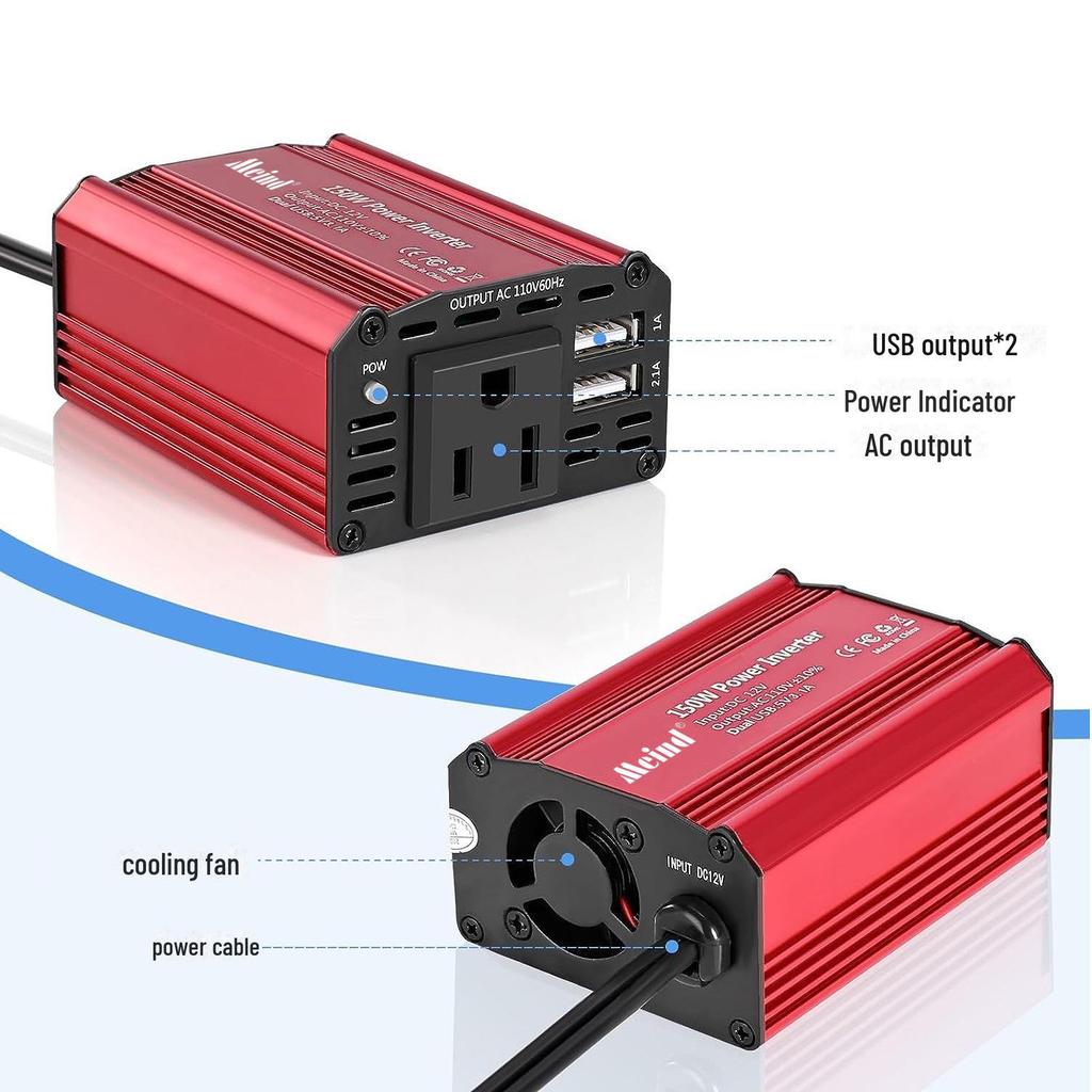 Компактный автомобильный инвертор мощностью 150 Вт с 12 В постоянного тока в 110 В переменного тока с двумя выходами USB 5 В/3,1 А