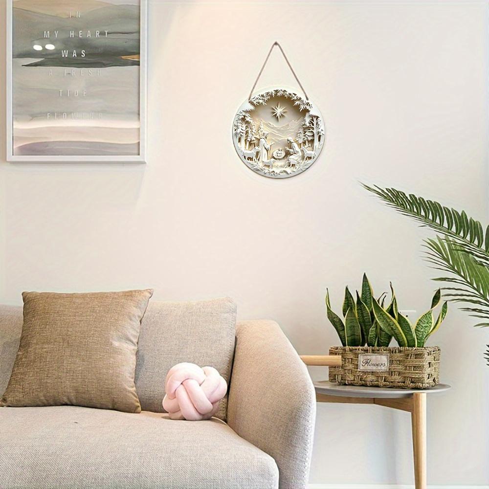 5 шт. деревянная вывеска с изображением рождественской сцены, 2D, плоский рельефный эффект, Иисус гонится за потерянным ягненком, круглая вывеска для настенного декора, идеальное рождественское украшение