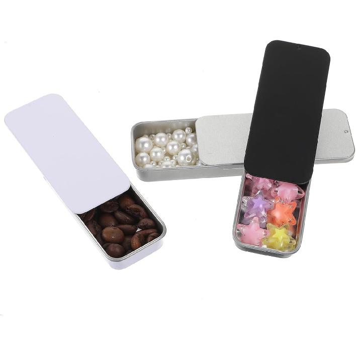 6 PCS Mini Metal Tin Box Containers, Waterproof Tin Box with Slide Top for Candy Mint & Craft Storage, Tiny Storage Container with Lids, Fit in
