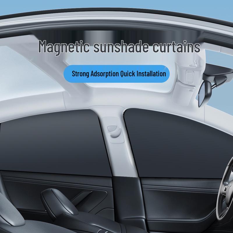 Upgraded Titanium Silver Magnetic Car Sunshade - Heat Insulation & Blackout Window Visor